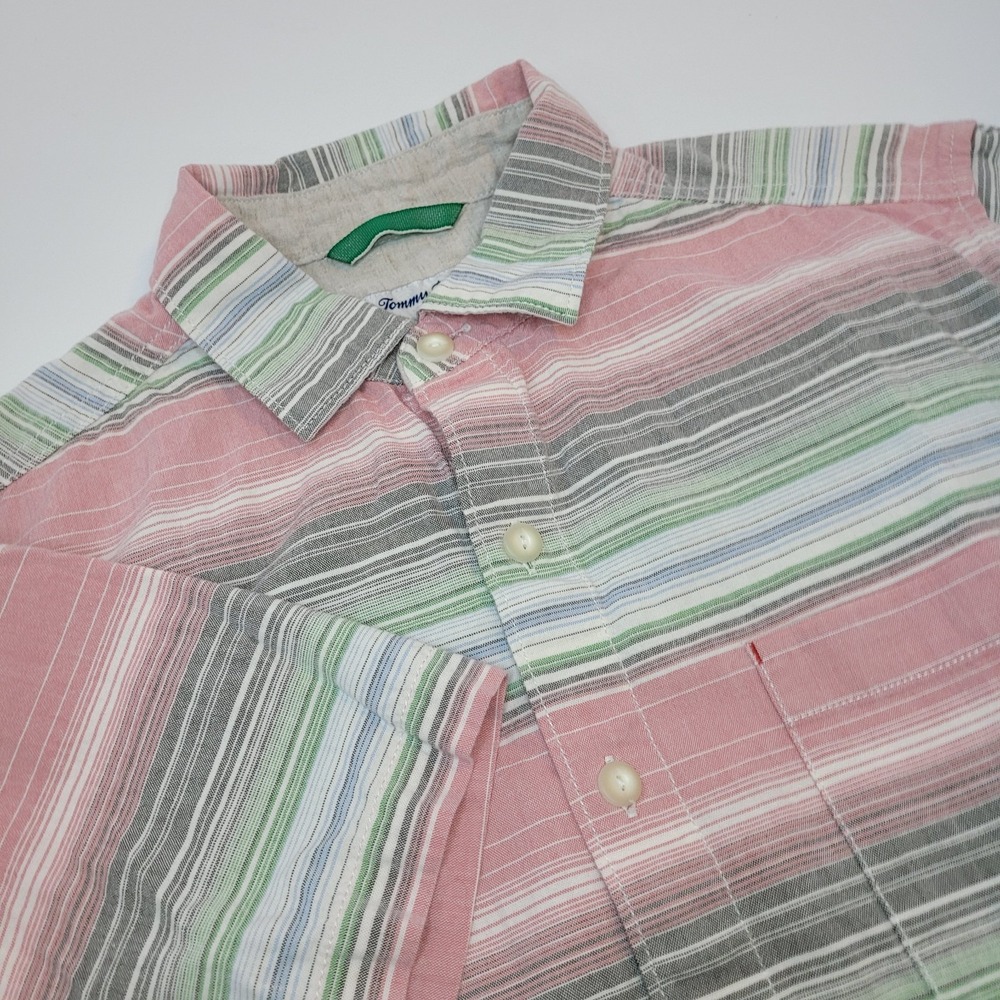 Tommy Bahama Shirt‎ Mens Size Small Pink / Mint Striped Button Up Short Sleeve